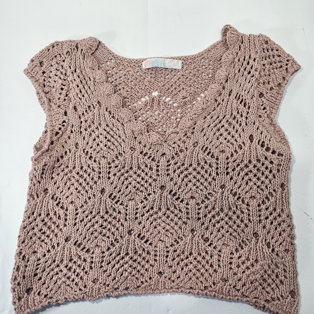 Free People Pink Crochet Blouse Sz L - Picture 5 of 9